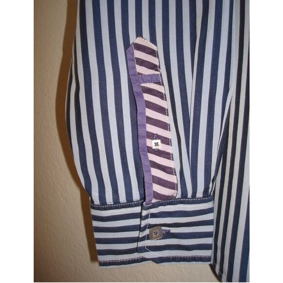 JEREMY ARGYLE Blue Two-Tone Striped, Contrast Trim Long Sleeve Poplin Shirt - Picture 5 of 6